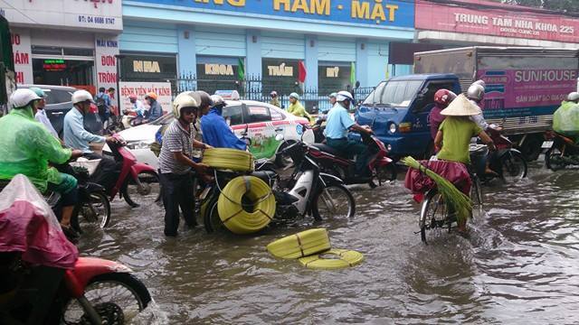 Hà Nội mưa giông như trút, cây đổ, đường ngập như sông, xe chết máy la liệt