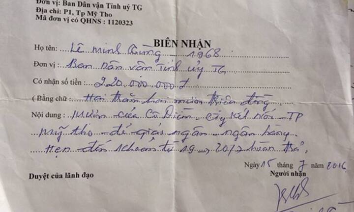 Khai trừ Đảng, cách chức Phó Ban Dân vận Tỉnh ủy Tiền Giang
