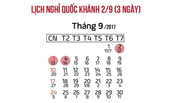 Lịch nghỉ lễ Quốc khánh 2/9 năm 2017: Người lao động được nghỉ 3 ngày