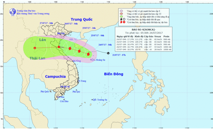 Bão số 4 giật cấp 10 tiến thẳng các tỉnh Thanh Hóa đến Quảng Bình