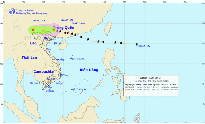 Bão số 6 suy yếu thành áp thấp nhiệt đới