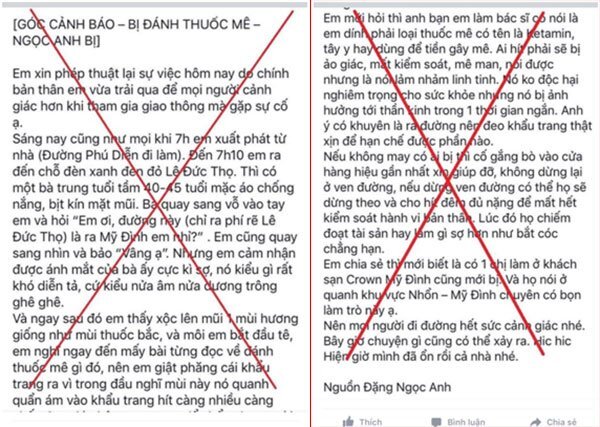 Công an Hà Nội truy tìm kẻ tung tin thất thiệt 'dùng Ketamin làm thuốc mê để cướp tài sản'