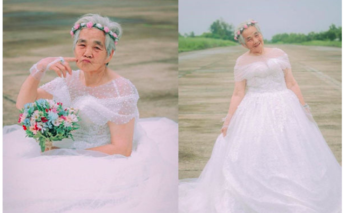 Nụ cười hạnh phúc của cụ bà 88 tuổi trong bộ ảnh 'Nội tôi mặc váy cưới'