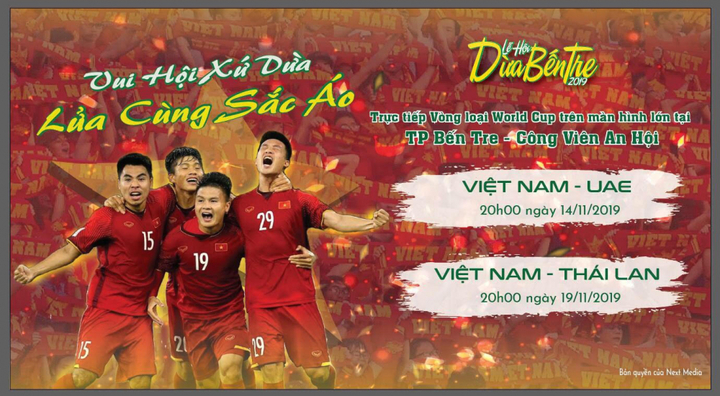 Hơn 10.000 người xem miễn phí trận Việt Nam - UAE tại lễ hội Dừa Bến Tre 2019