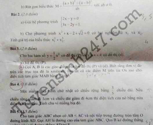 Đề thi, đáp án môn Toán vào lớp 10 tại Đà Nẵng năm 2016