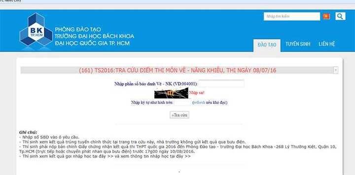 Điểm thi năng khiếu vào ĐH Bách khoa ĐH Quốc gia TP.HCM