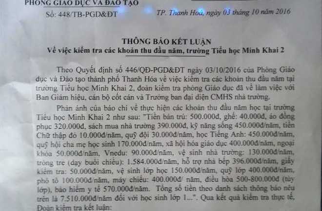 Học sinh lớp 1 phải đóng hơn 7,5 triệu đồng đầu năm học: Phê bình hiệu trưởng