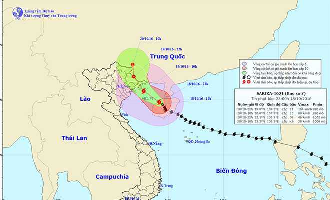 Cập nhật siêu bão số 7 Sarika: Tiến sát Quảng Ninh - Hải Phòng, gió giật cấp 13