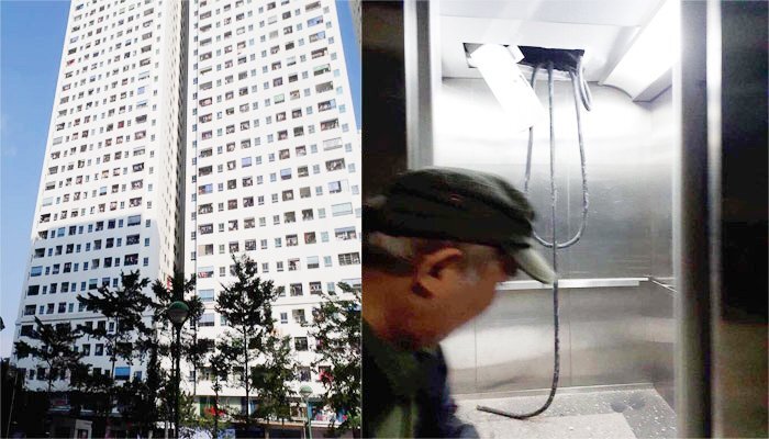 Ống dẫn rơi xuyên nóc thang máy, người dân chung cư ở Hà Nội hú vía thoát nạn