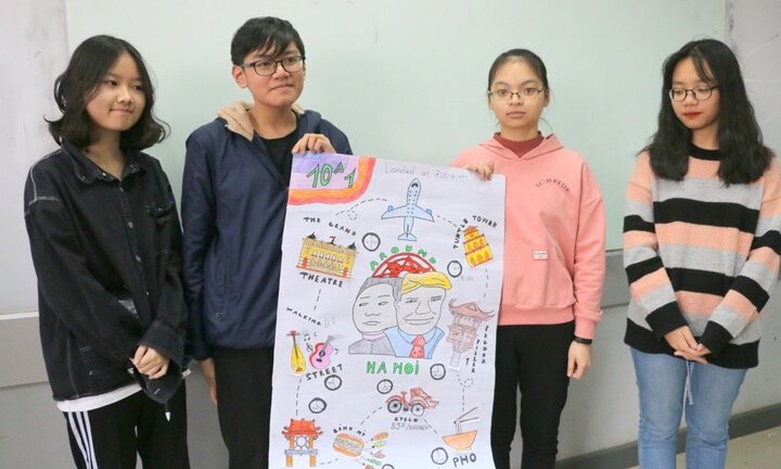 Học sinh Hà thành làm poster tiếng Anh, hiến kế cho ông Trump và ông Kim khám phá Hà Nội