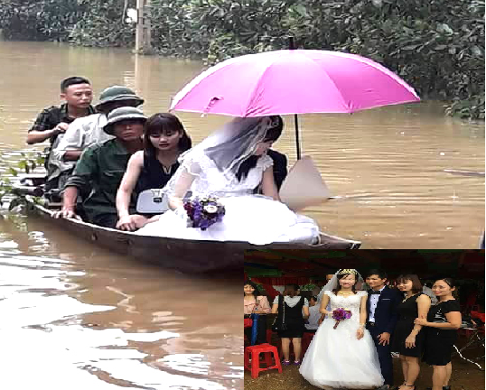 Hà Tĩnh: Chú rể chèo thuyền đón cô dâu về nhà trong ngày lũ