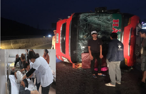 Lật xe chở khách về quê ăn Tết, 14 người nhập viện