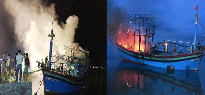 Tàu cá ngư dân Nghệ An bốc cháy dữ dội trước giờ ra khơi, thiêu rụi hàng tỷ đồng