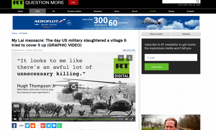 Truyền thông Nga đồng loạt đưa tin về thảm sát Mỹ Lai