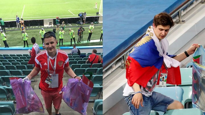 Tan nát cõi lòng khi tuyển nhà thua, CĐV Nga vẫn nán lại nhặt rác