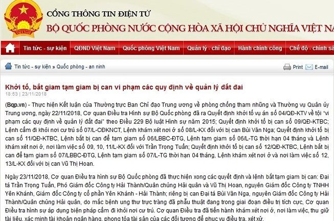 Bắt tạm giam đại tá Trần Trọng Tuấn, Phó giám đốc Công ty Hải Thành