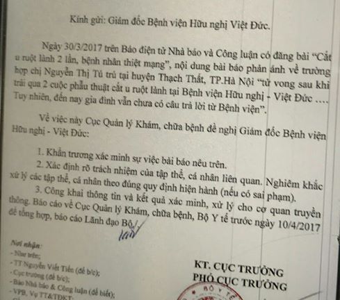 Xác minh nữ bệnh nhân chết bất thường sau 1 tháng chưa rõ nguyên nhân