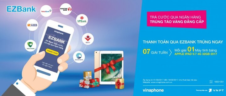 Vinaphone tặng Ipad cho thuê bao thanh toán cước trả sau qua EzBank