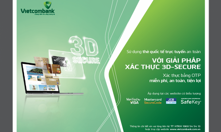 Vietcombank triển khai tính năng bảo mật 3D Secure cho chủ thẻ quốc tế trong giao dịch trực tuyến