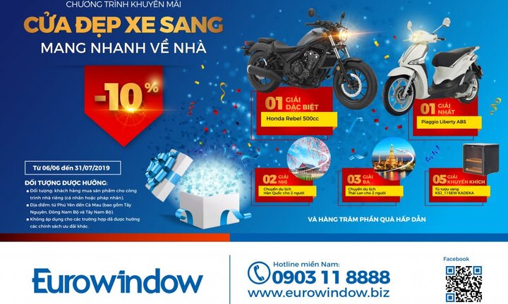 'Ưu đãi khủng, trúng quà to' khi mua sản phẩm Eurowindow
