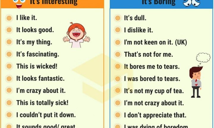 Cách thể hiện sự thích thú và tẻ nhạt bằng tiếng Anh