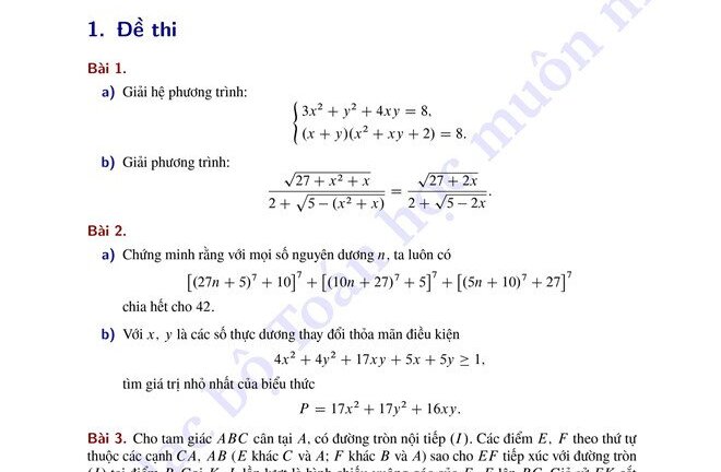 Gợi ý giải đề Toán vào lớp 10 Trường Chuyên Khoa học Tự nhiên Hà Nội