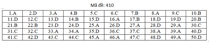 Đáp án mã đề 410 môn tiếng Anh thi THPT Quốc gia 2019 của Bộ GD&ĐT