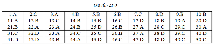 Đáp án mã đề 402 môn tiếng Anh thi THPT Quốc gia 2019 của Bộ GD&ĐT