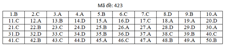 Đáp án mã đề 423 môn tiếng Anh thi THPT Quốc gia 2019 của Bộ GD&ĐT