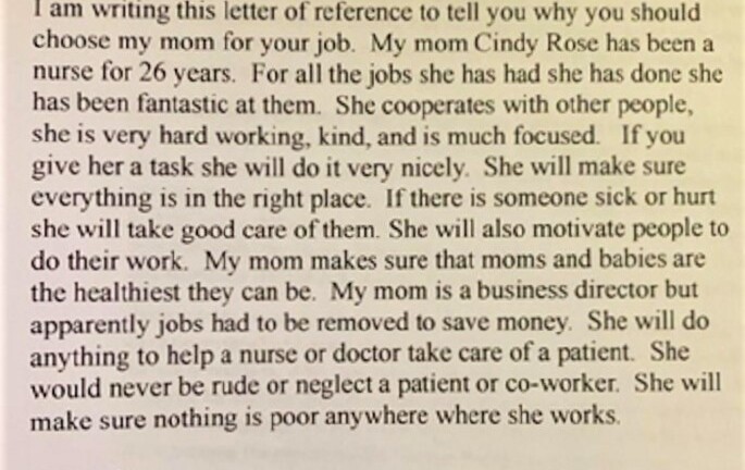 Bé gái 8 tuổi viết thư xin việc cho mẹ