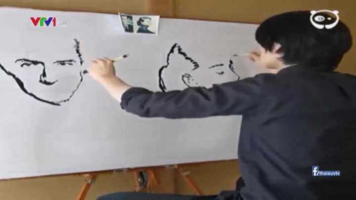 Kinh ngạc chàng trai dùng 2 tay vẽ cùng lúc 2 bức tranh khác nhau