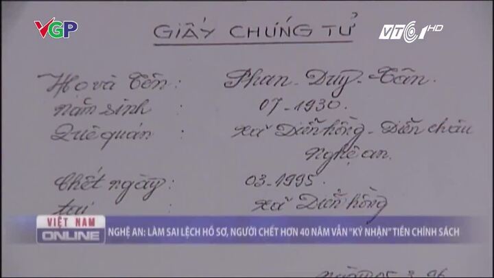 Nghệ An: Người chết 44 năm vẫn ký nhận chính sách