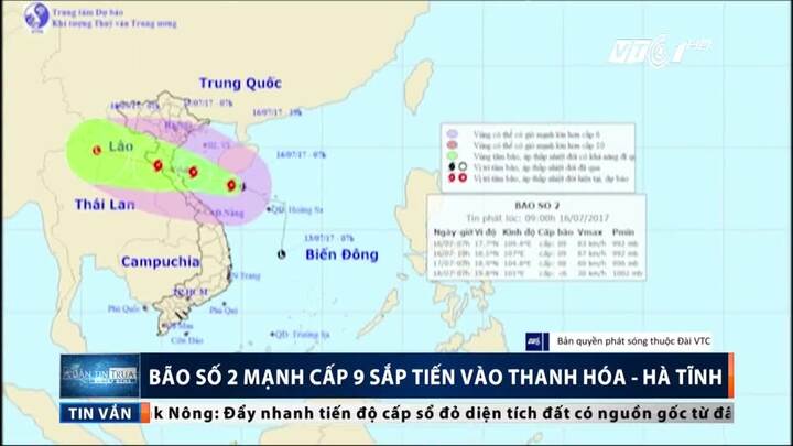 Sáng mai bão số 2 mạnh cấp 9 đổ bộ Thanh Hóa - Hà Tĩnh