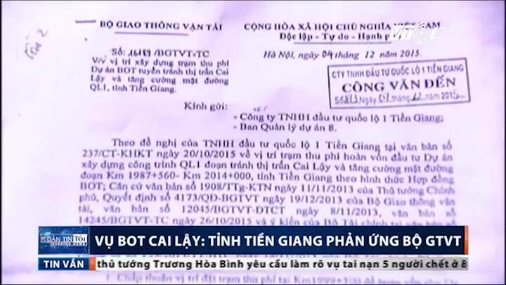 Tỉnh Tiền Giang phản ứng Bộ GTVT vụ BOT Cai Lậy