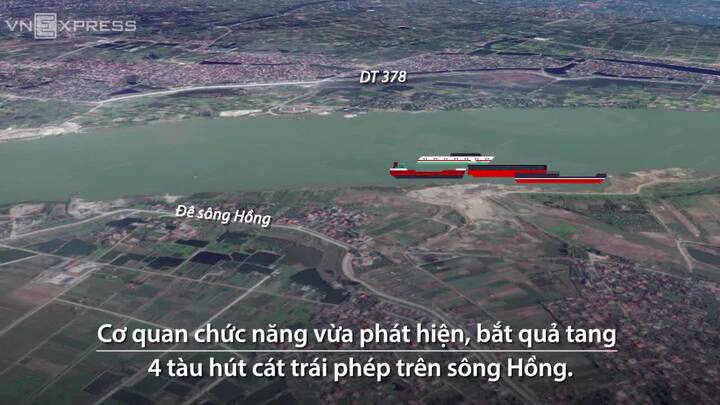 4 tàu hút cát trái phép trên sông Hồng bị bắt giữ