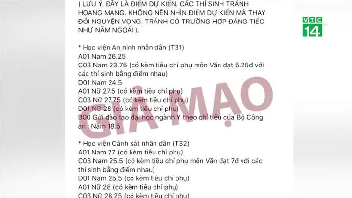 Bộ Công an bác bỏ thông tin điểm chuẩn năm 2018 lan truyền trên mạng