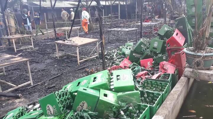 Video: Cảnh tan hoang sau vụ cháy kho sơn, quán nhậu ở Bình Dương