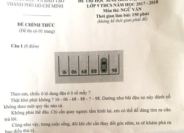 Đề thi học sinh giỏi Văn có câu hỏi Toán học