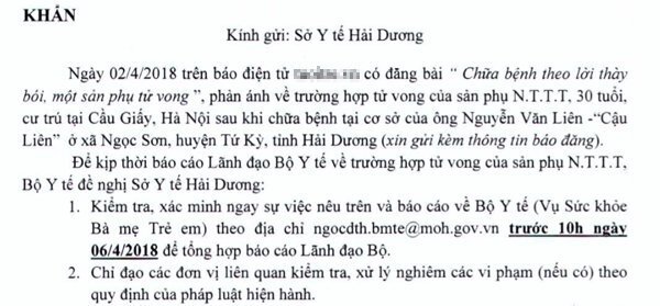 Tin thầy bói ở Hải Dương, sản phụ mất mạng: Bộ Y tế vào cuộc
