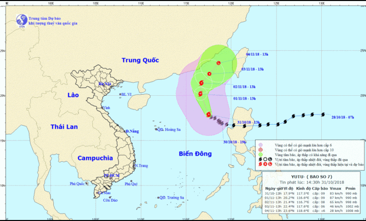 Thông tin mới nhất cơn bão số 7 trên Biển Đông