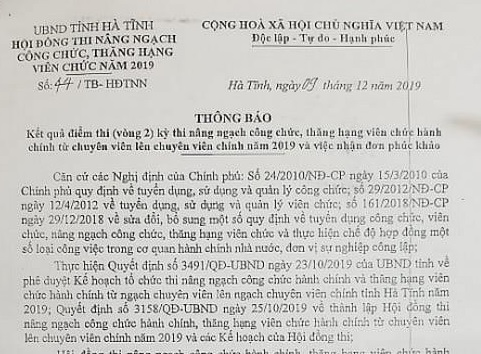 Chủ tịch huyện, phó giám đốc sở ở Hà Tĩnh thi trượt chuyên viên chính