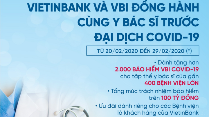VietinBank và VBI đồng hành cùng các y, bác sỹ trước đại dịch COVID-19