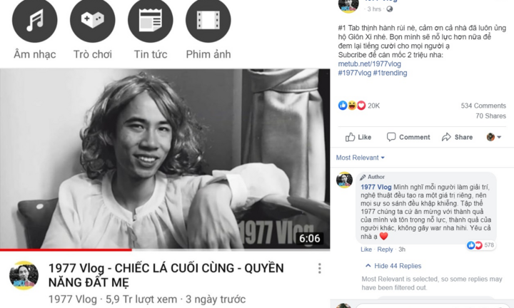 'Siêu phẩm' mới của 1977 Vlog đứng top thịnh hành YouTube