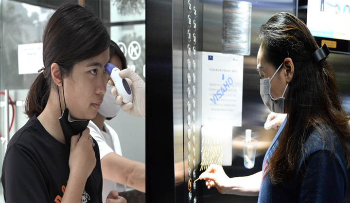 Ngừa Covid-19, chung cư Hà Nội yêu cầu dân đo thân nhiệt, dùng tăm bấm thang máy 