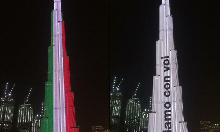 Tòa tháp cao nhất thế giới cổ vũ Italy vượt qua đại dịch Covid-19