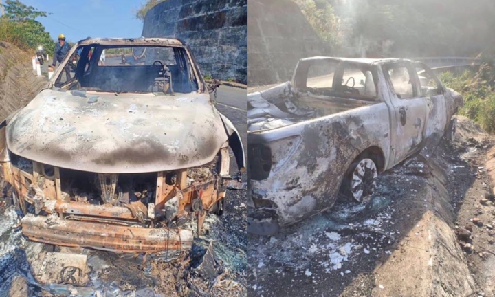 Phát hiện thi thể trong xe bán tải cháy trơ khung