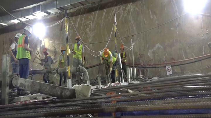 Thi công tầng trung chuyển đường sắt Nhổn - ga Hà Nội nằm sâu 19m dưới lòng đất