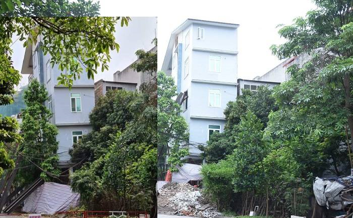 'Nắn' thẳng ngôi nhà 5 tầng nghiêng như sắp đổ ở Hải Phòng