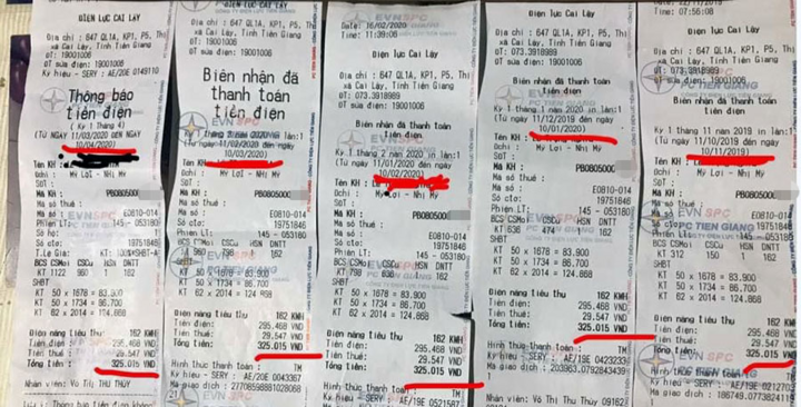 Một hộ dân Tiền Giang có hoá đơn tiền điện 6 tháng liền giống hệt nhau