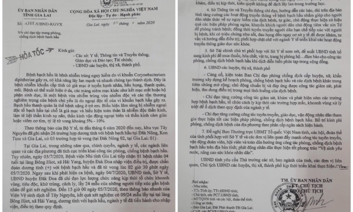 9 ca dương tính, 1 người chết vì bạch hầu: Gia Lai ra văn bản hỏa tốc